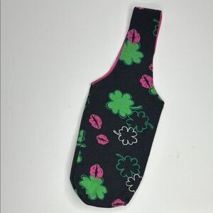 Irish Shamrocks Black with Green/Pink wine tote bag
